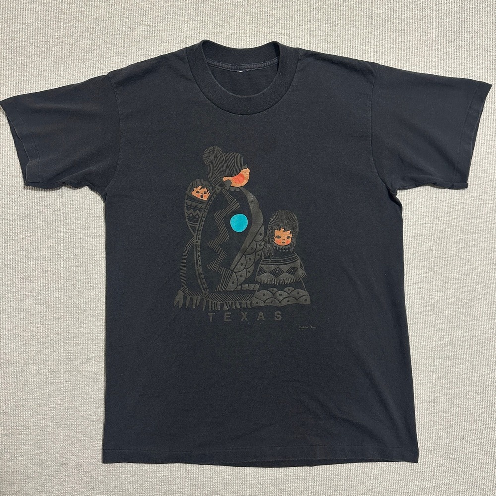 Vintage 90s Material Things Texas Southwest Native Art Graphic Tee Black Medium